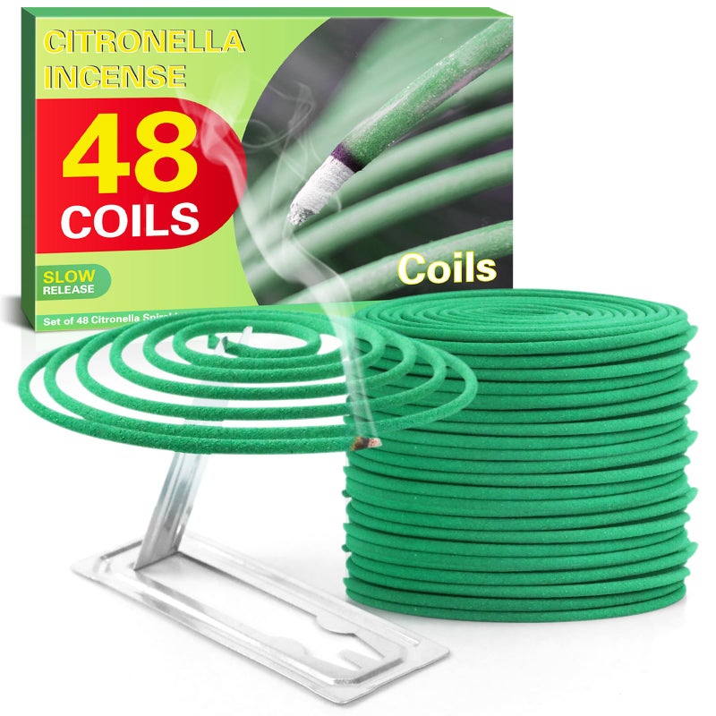 SCENTORINI Citronella Coils, 48 PCS Citronella Incense with Coil Holder, Suitable for Outdoor Use, Pool Side, Patio, Porches - Image 1